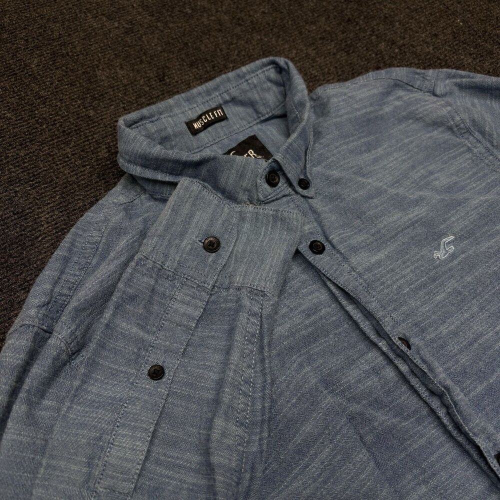 Hollister Epic Flex Muscle Fit Shirt Mens Large L Blue Long Sleeve Button Down